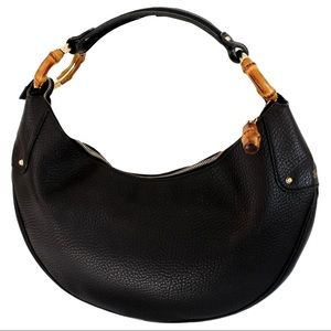 Gucci Half Moon Handbag, black pebbled leather